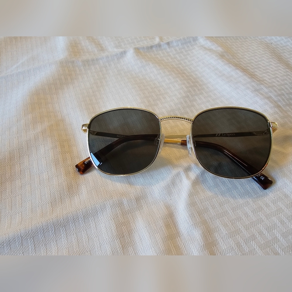 Le Specs Brown Tortoiseshell and Gold Round Sunglasses
